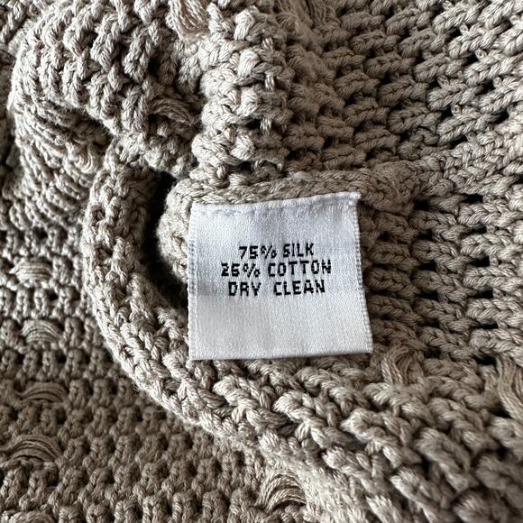 Taupe Talbots Petite 75% Silk Open Knit Collared Cardigan - Picture 4 of 7